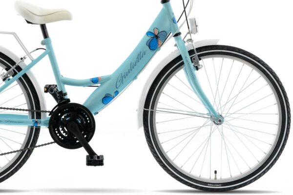 Light blue bicycle with floral design.