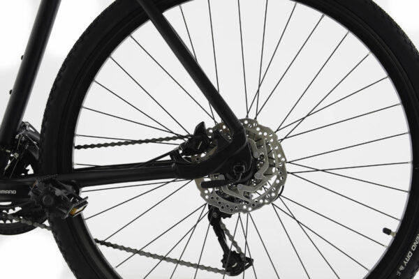 Cykel bakhjul med skivbroms, närbild