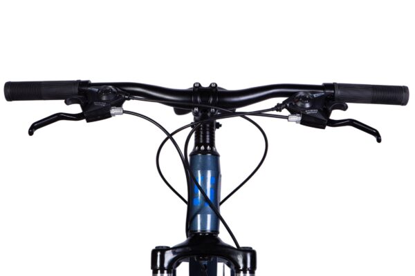 Close-up of bicycle handlebars and controls.