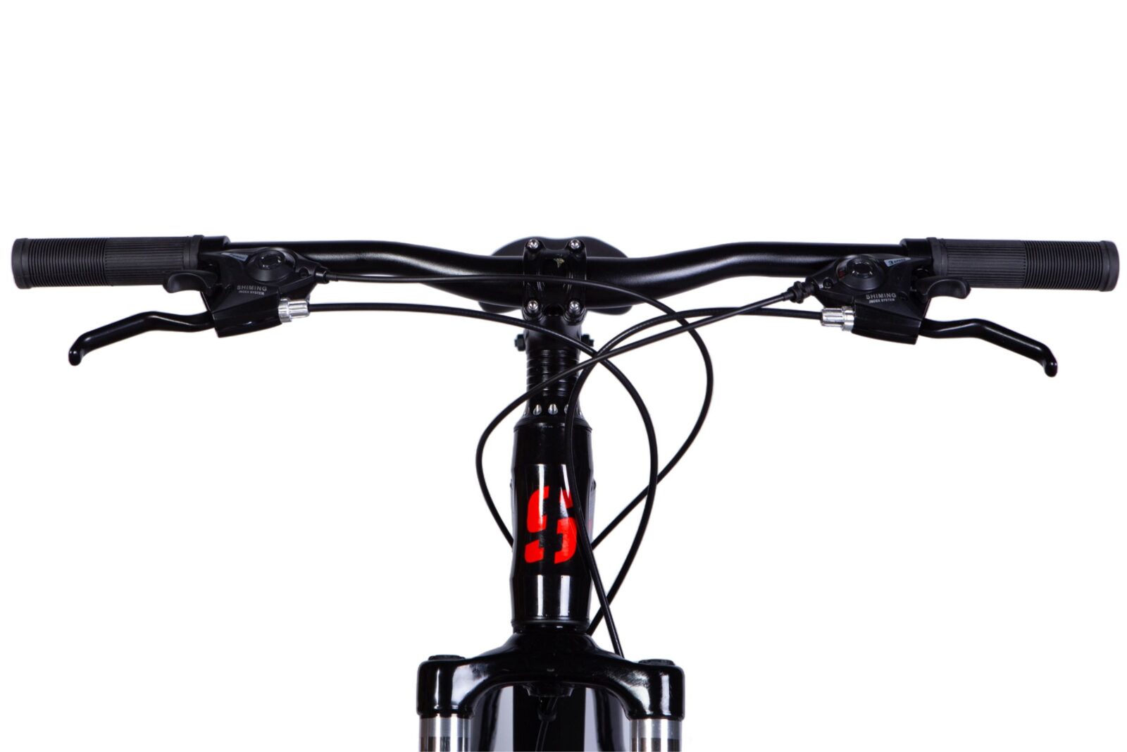 Close-up of a bicycle handlebars and controls.