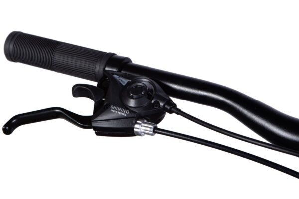 Close-up of bicycle handlebar gear shift