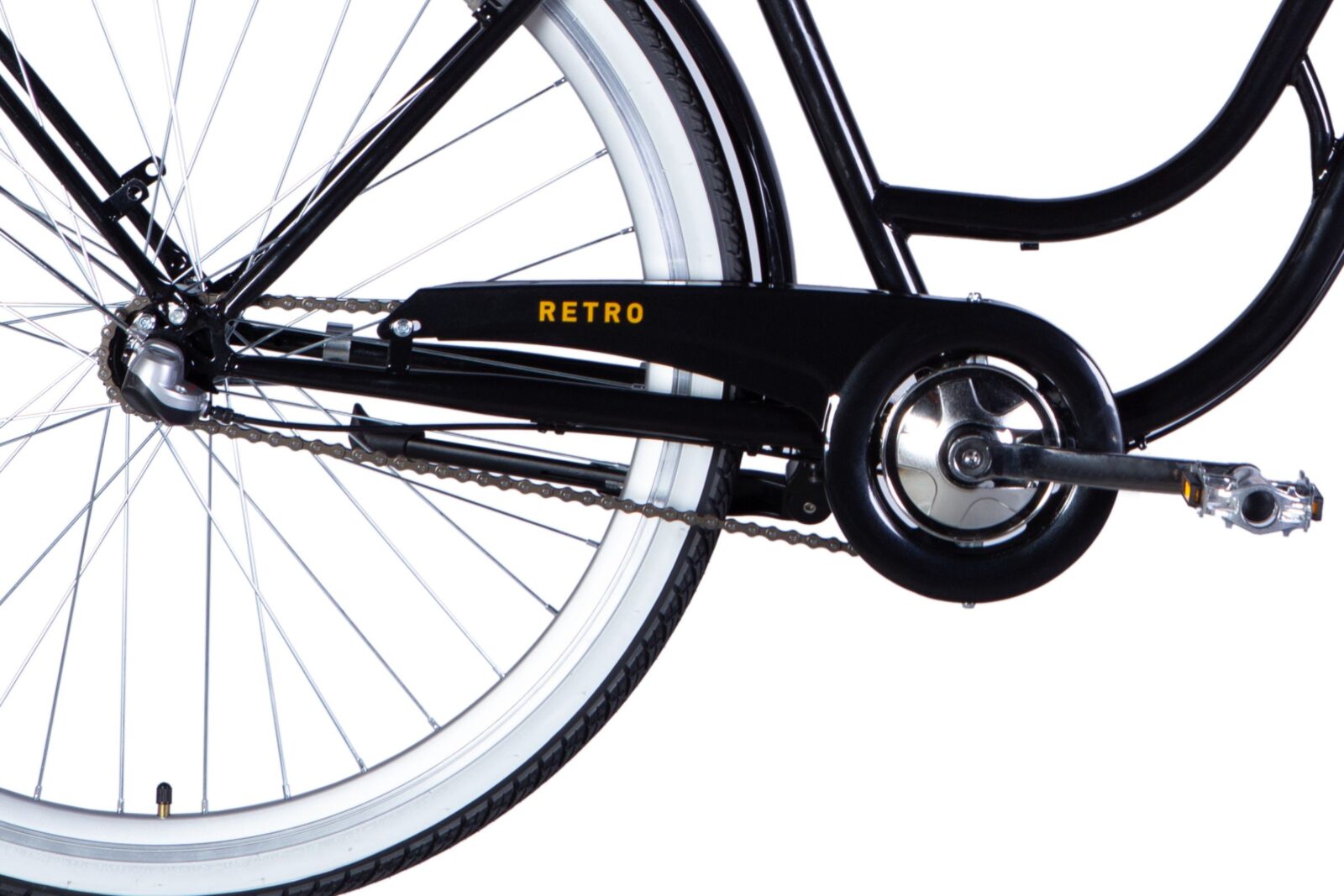 Svart retro cykel med vit däcksida