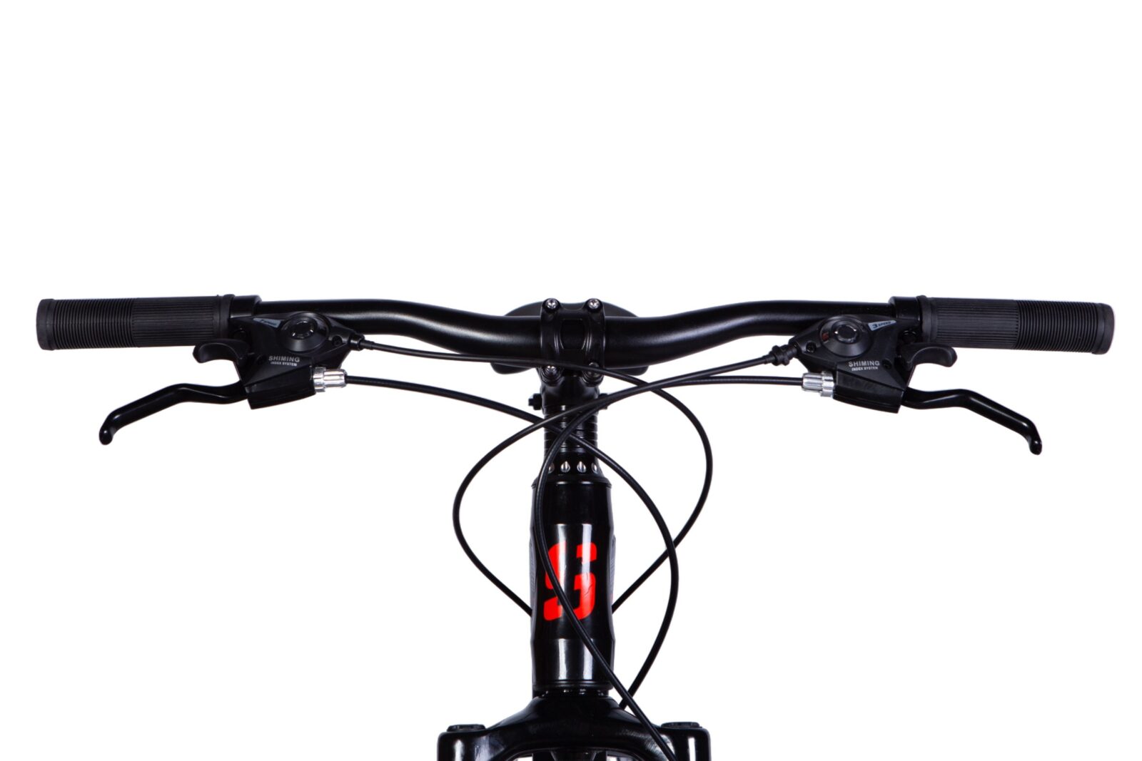 Close-up of a mountain bike's handlebars