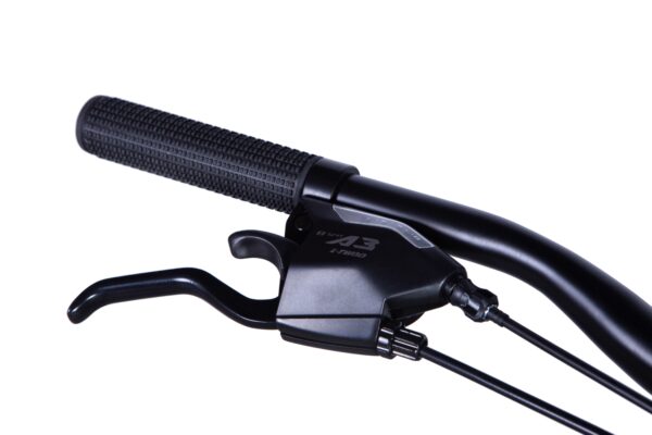 Close-up of bicycle handlebar brake lever