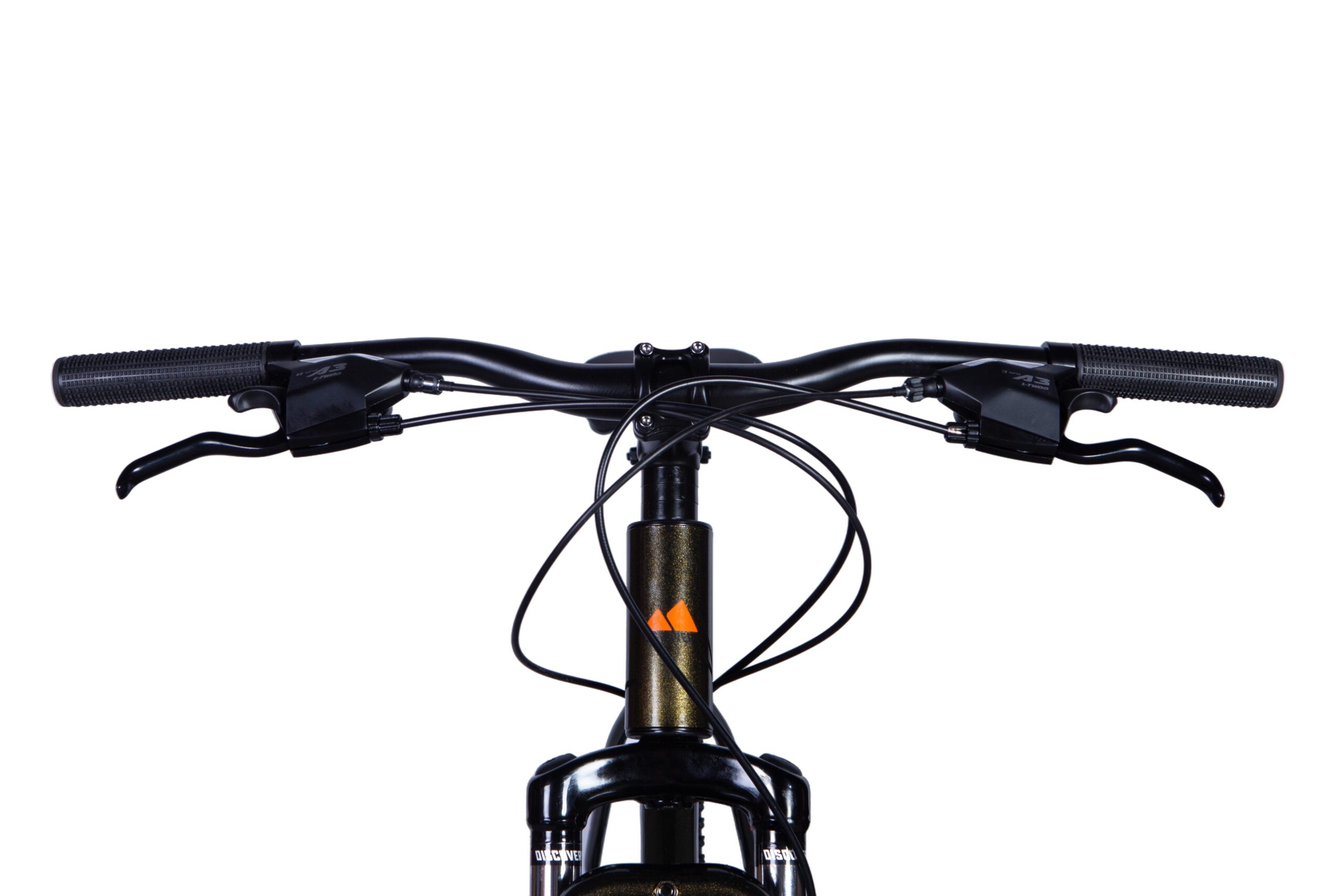 Close-up of a bicycle handlebars and controls.