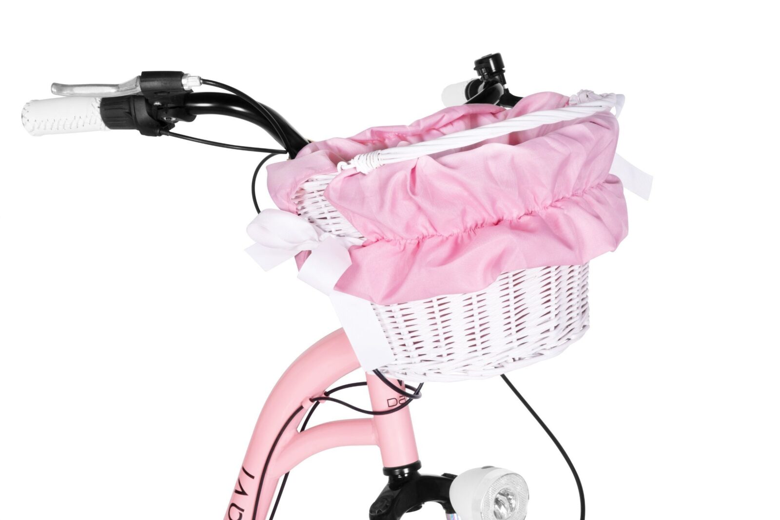 Cykelkorg med rosa tygbredd.