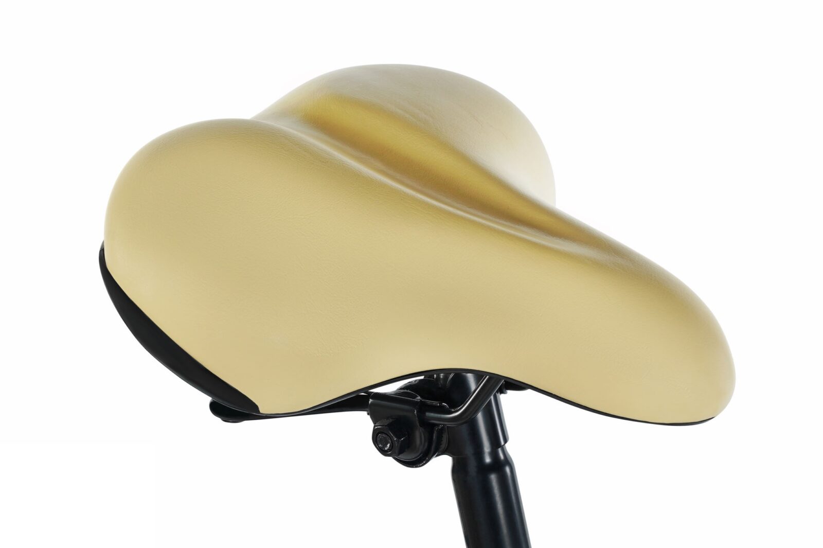 Beige cykelsadel på svart stolpe