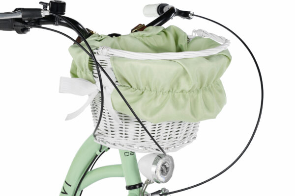 Cykelkorg med grön tygfoder och cykellampa