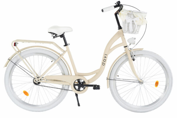 Vit damcykel med korg och reflexer
