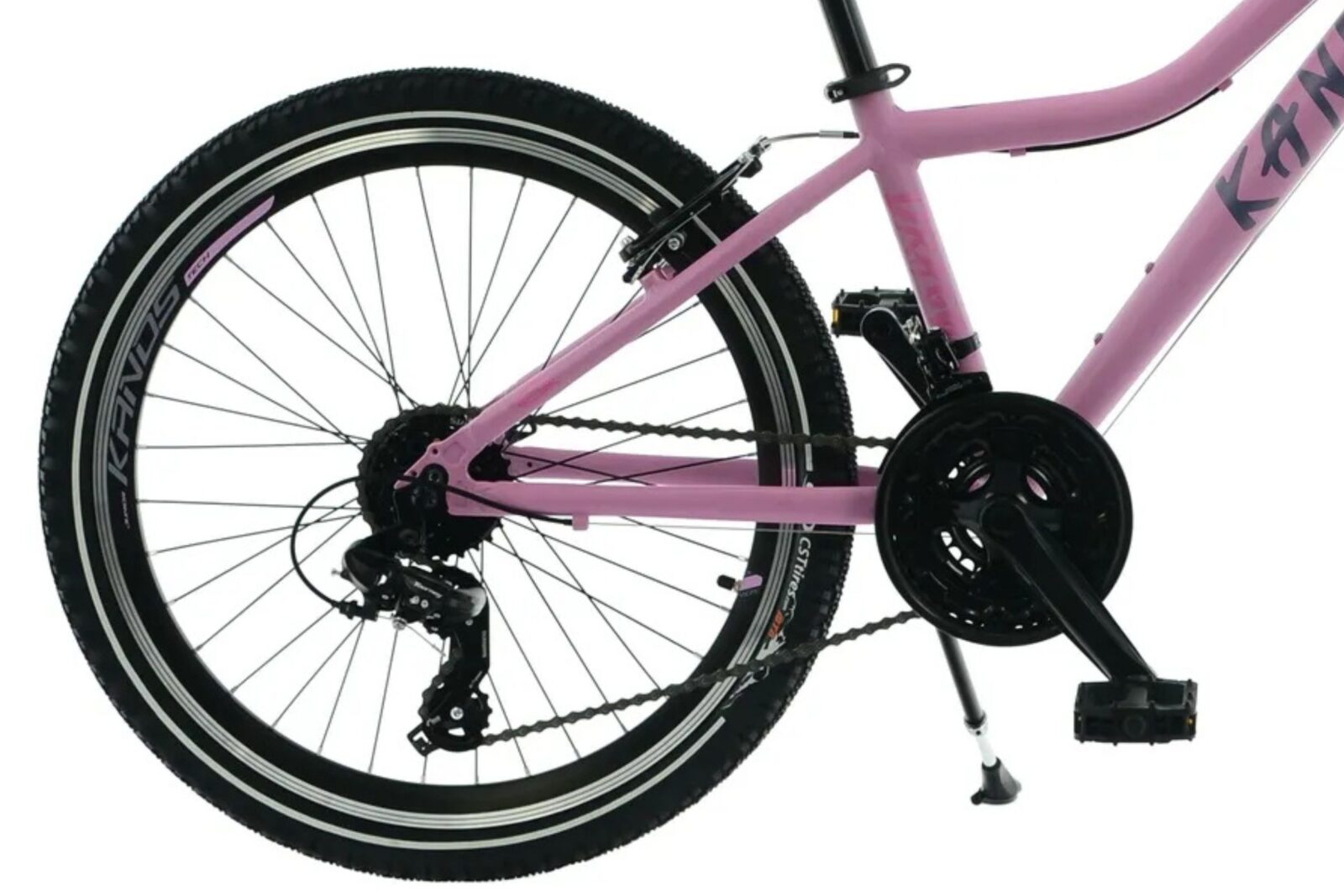 Lila cykel med kedja och hjul på sidan