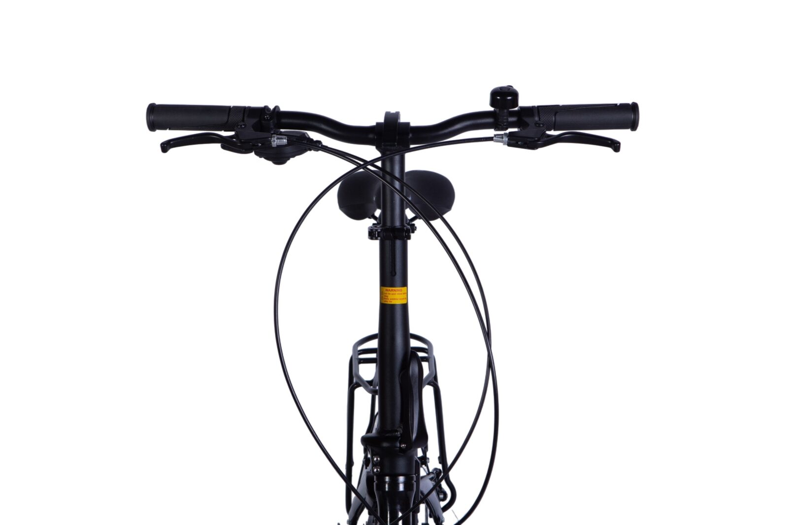 Svart cykelstyre med bromsar och vajrar