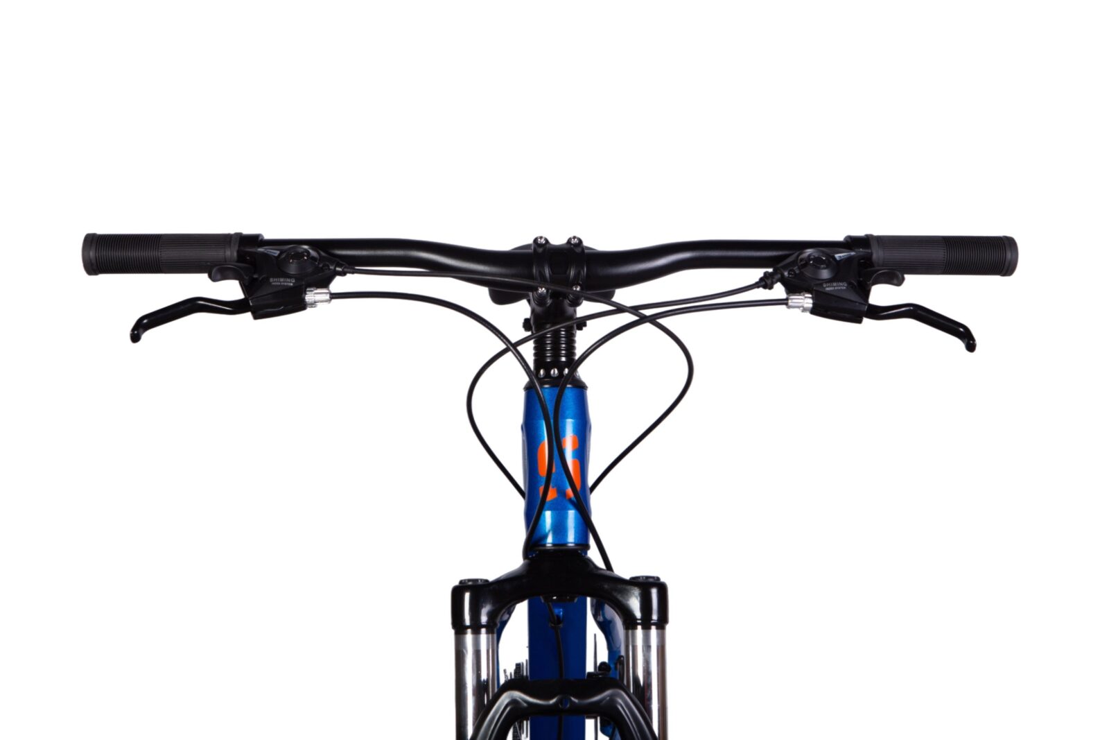 Cykelstyre och framgaffel på en mountainbike.