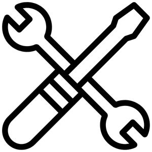 Korsade verktyg: skruvmejsel och skiftnyckel ikon