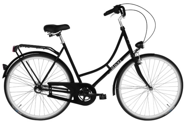 Black city bicycle with stylish design.