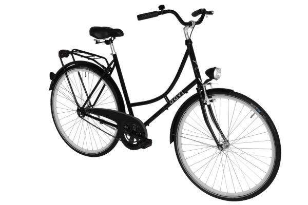 Black bicycle with a sleek design.