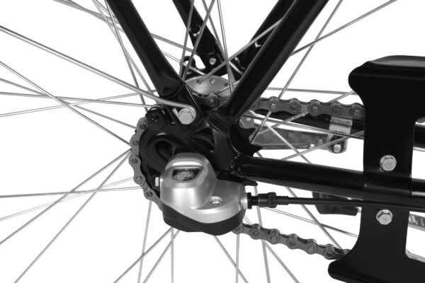 Close-up of bicycle drivetrain components.
