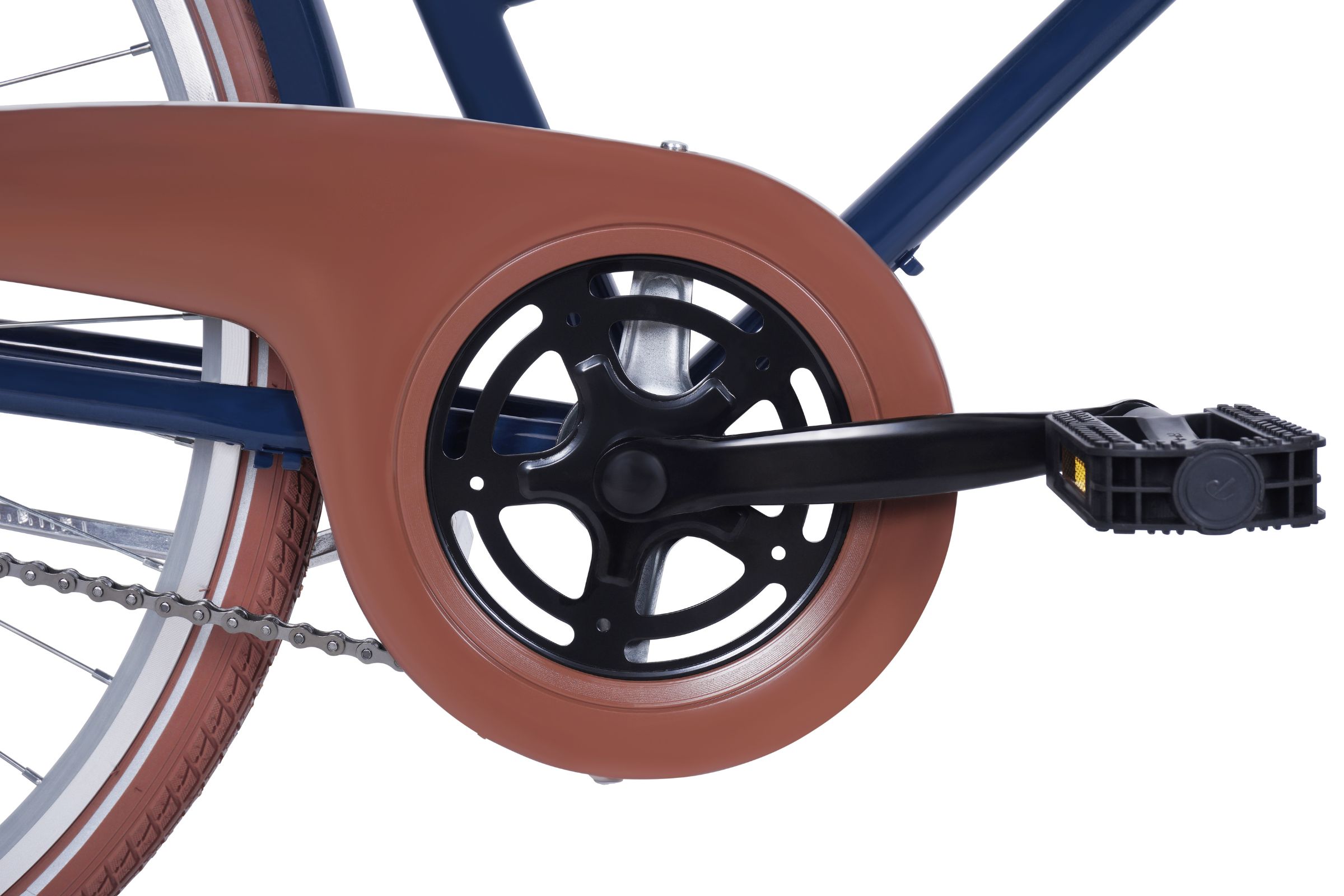 Close-up of bicycle pedal and crankset