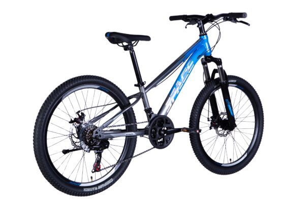 Blue and grey mountain bike on white background