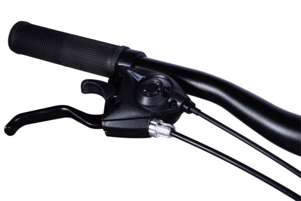 Close-up of a bicycle gear shift lever.