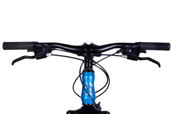 Close-up of a mountain bike handlebars.