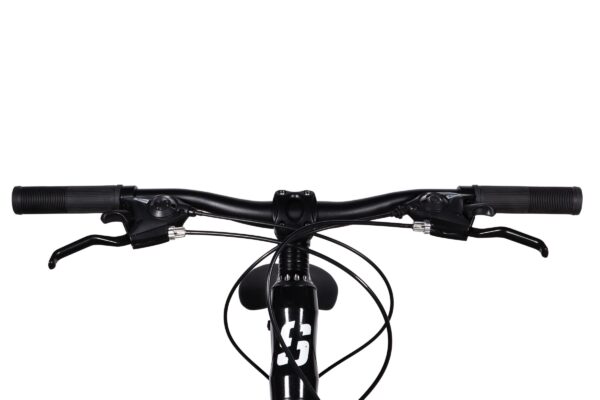 Close-up of black bicycle handlebars and controls.