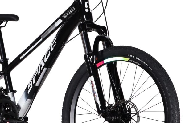 Close-up of a black mountain bike