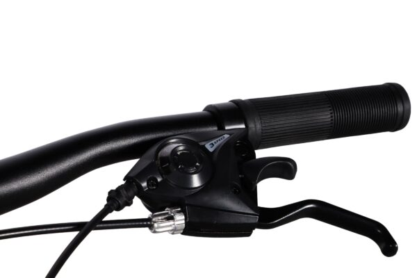 Close-up of a bicycle handlebar and control lever.