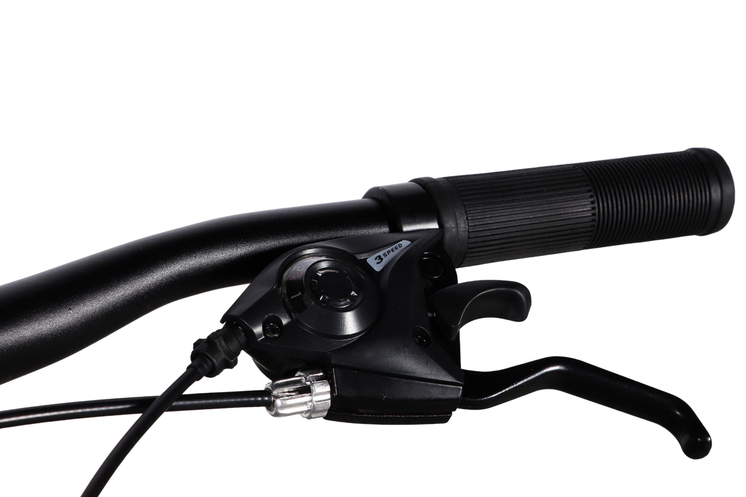 Close-up of a bicycle handlebar and control lever.