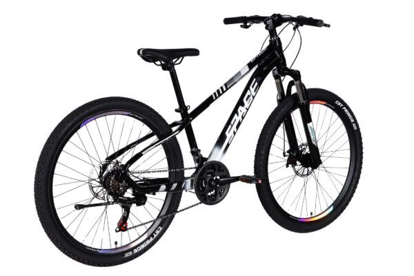 Black mountain bike with thick tyres