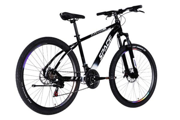 Black mountain bike on a white background