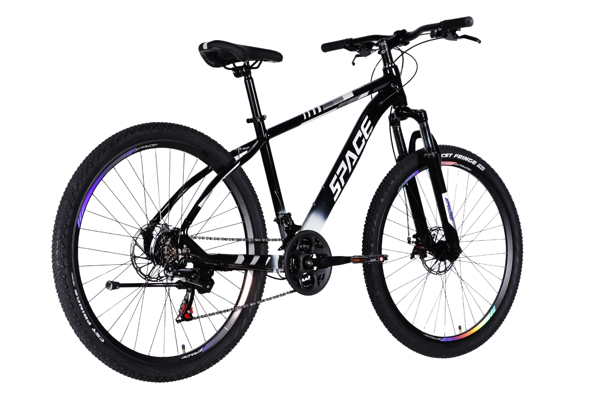 Black mountain bike on a white background